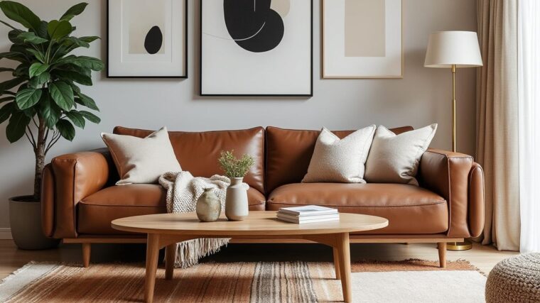 découvrez des idées d'aménagement élégantes et fonctionnelles autour d'un canapé convertible en cuir marron pour optimiser votre espace de vie avec style et confort.