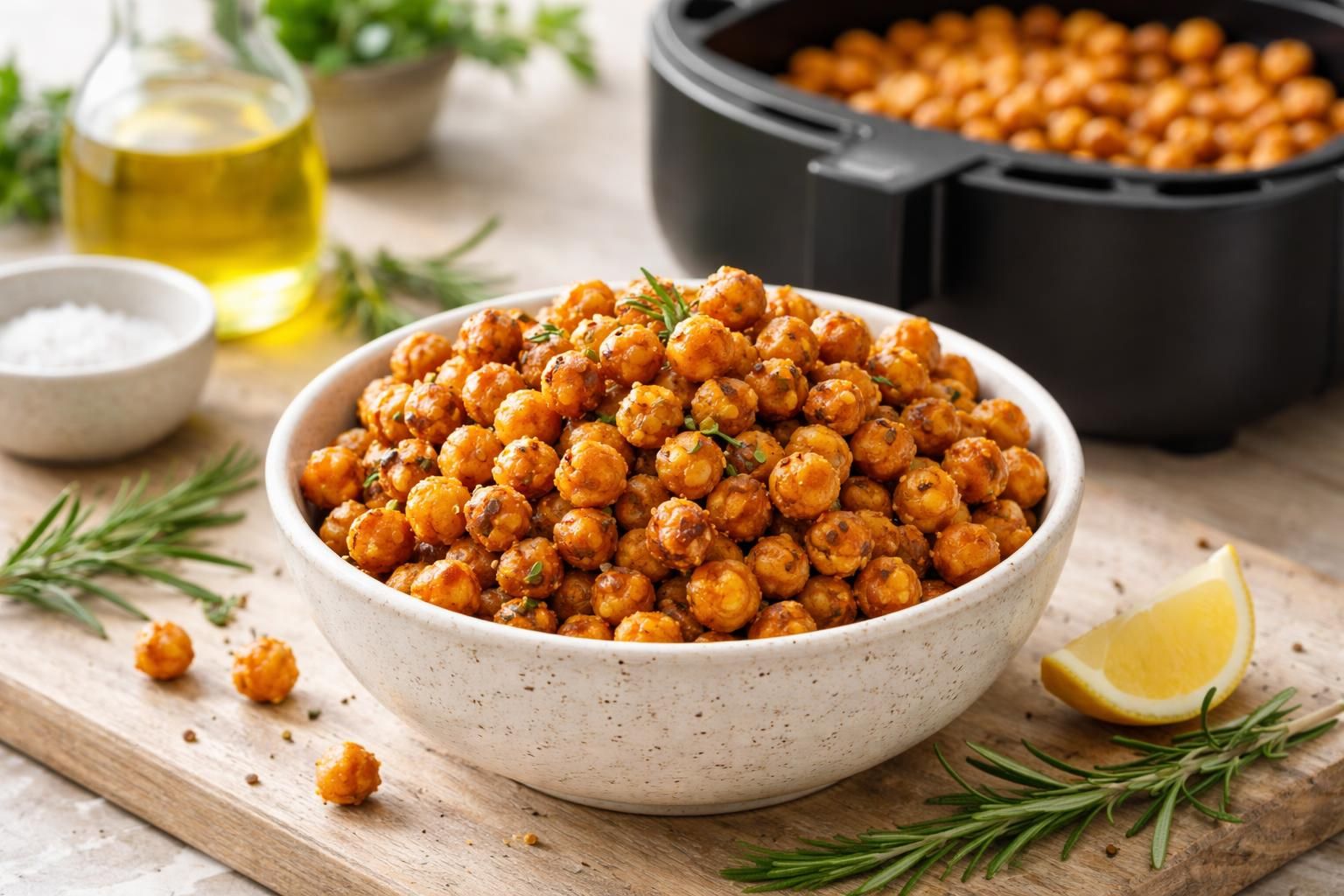 découvrez comment préparer une collation saine et savoureuse avec des pois chiches grillés à l'air fryer, riches en protéines et faciles à cuisiner.