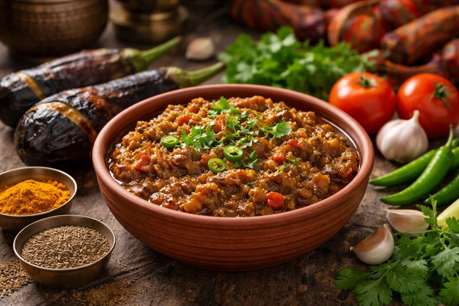 découvrez la recette authentique du baigan bharta, un plat indien savoureux à base d'aubergine, prêt en seulement 30 minutes. un délice traditionnel facile à préparer chez vous.